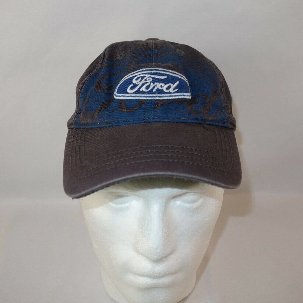 Retro Ford Oval Logo Gray and Blue Baseball Cap Hat Strap Back Infinity OS